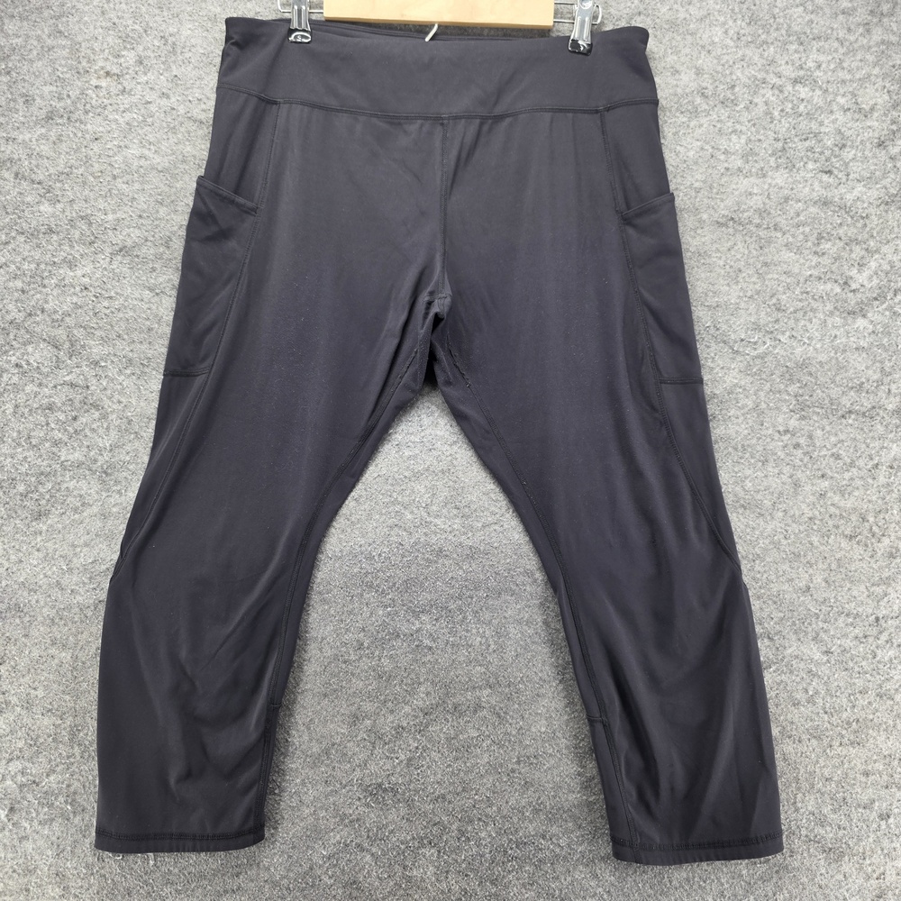 Duluth Trading Co Capri Leggings Womens L Black Pockets Yoga Stretch 23.5 Inseam